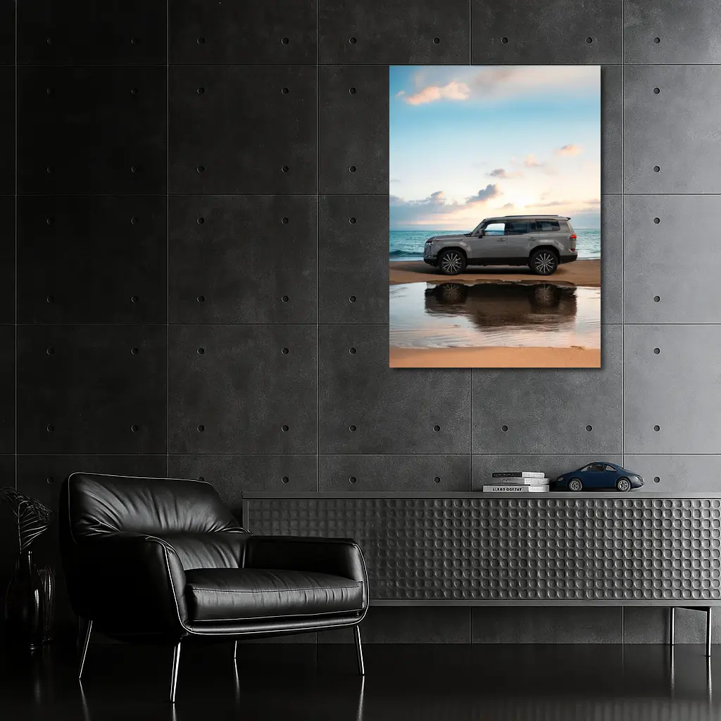 Lexus LX Silver SUV Parked Beach Sunset – Wall Art
