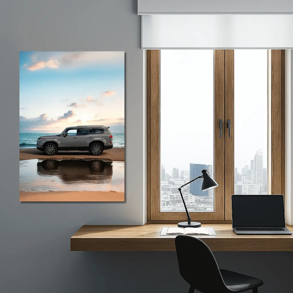 Lexus LX Silver SUV Parked Beach Sunset – Wall Art