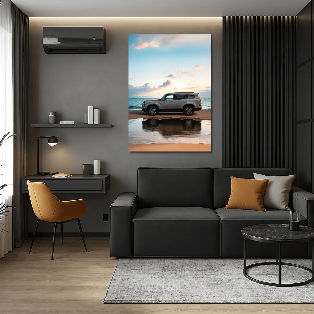 Lexus LX Silver SUV Parked Beach Sunset – Wall Art