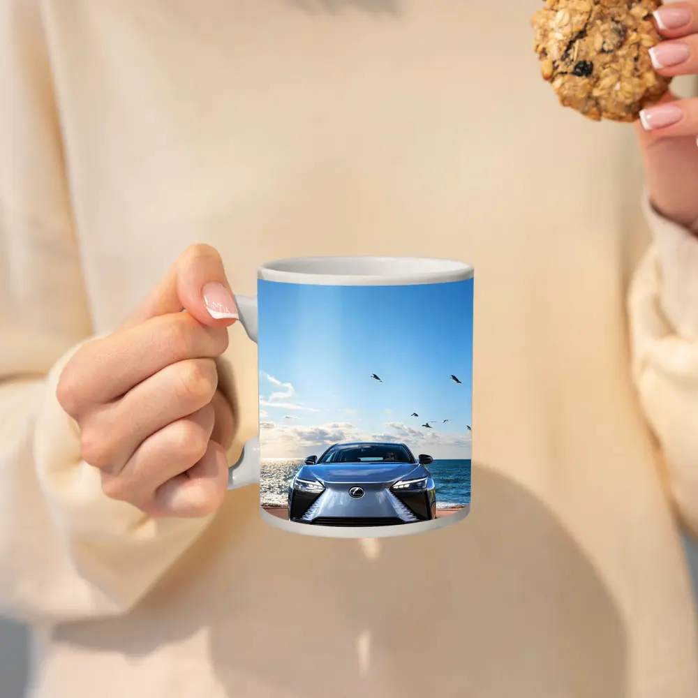 Lexus RZ Front View Ocean Background – Mugs