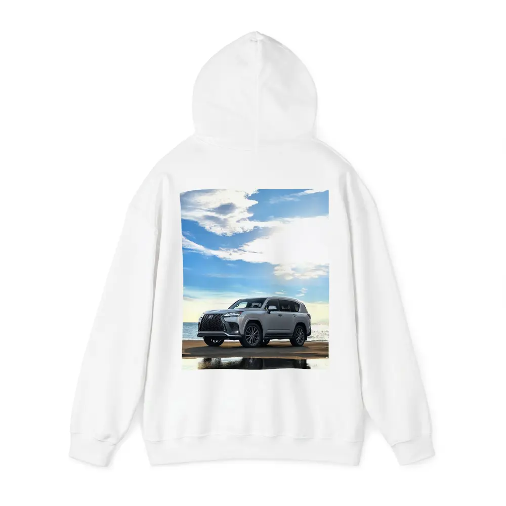 Lexus LX Silver SUV Parked Beach Shore – Hoodies