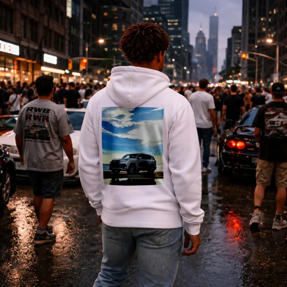 Lexus LX Silver SUV Parked Beach Shore – Hoodies