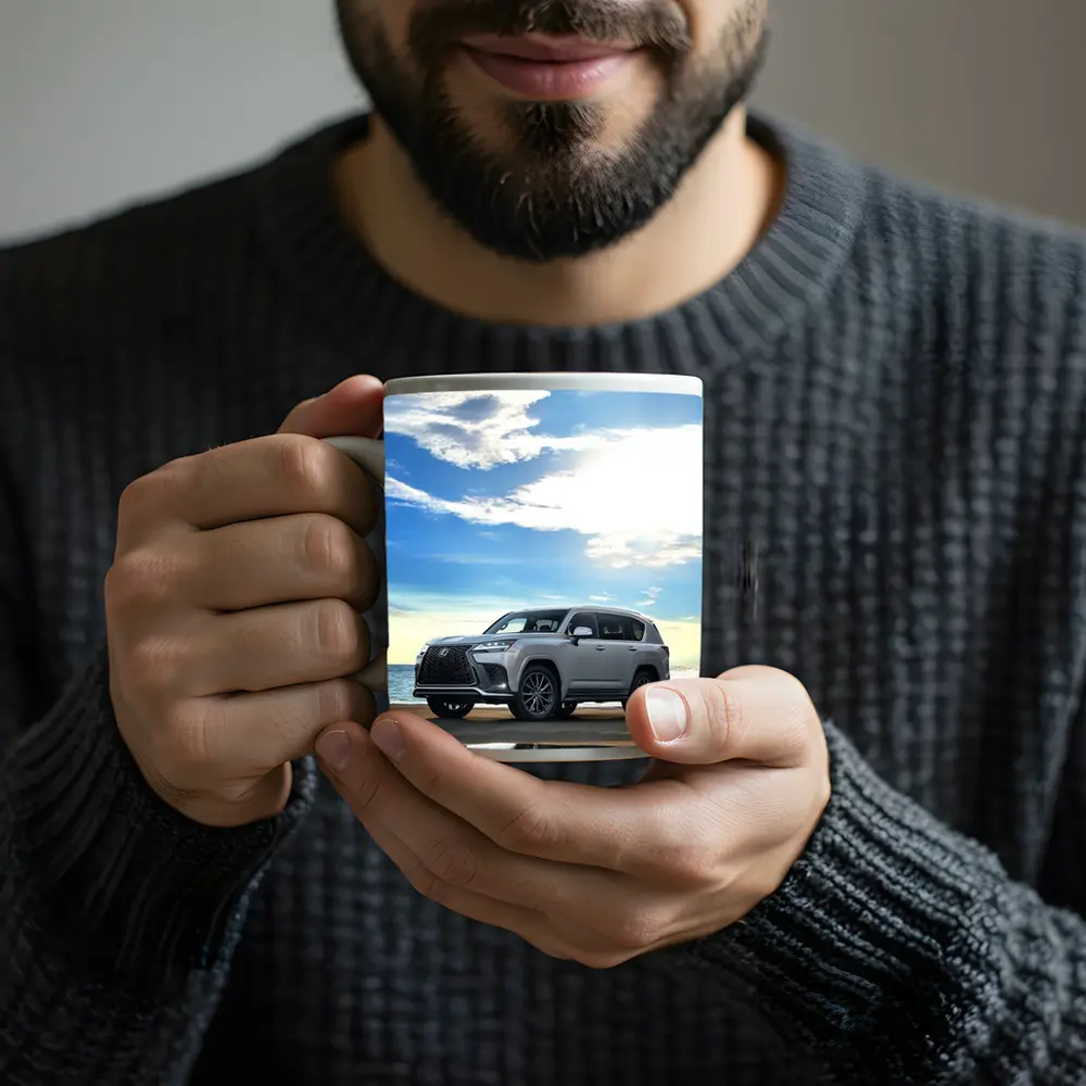 Lexus LX Silver SUV Parked Beach Shore – Mugs