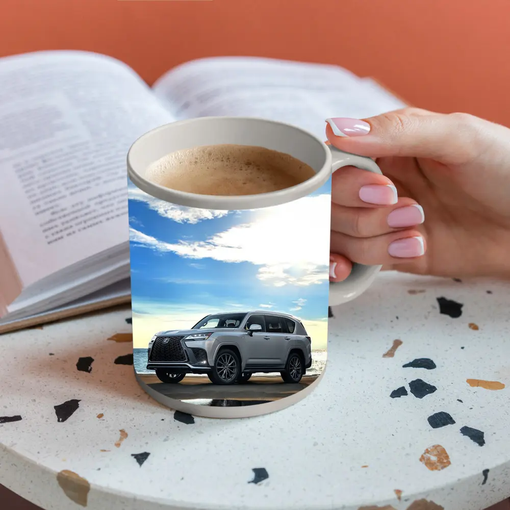 Lexus LX Silver SUV Parked Beach Shore – Mugs