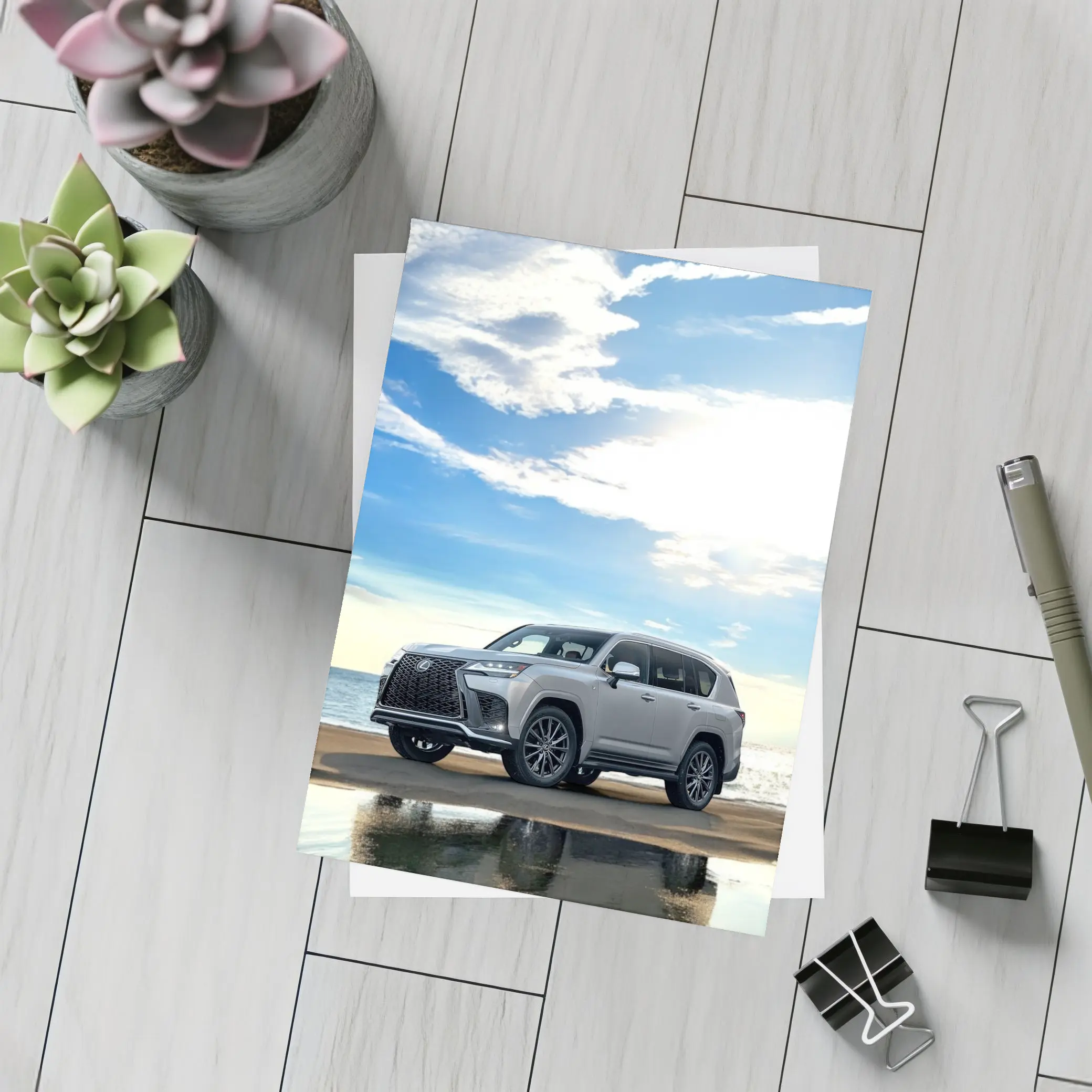 Lexus LX Silver SUV Parked Beach Shore – Postcards