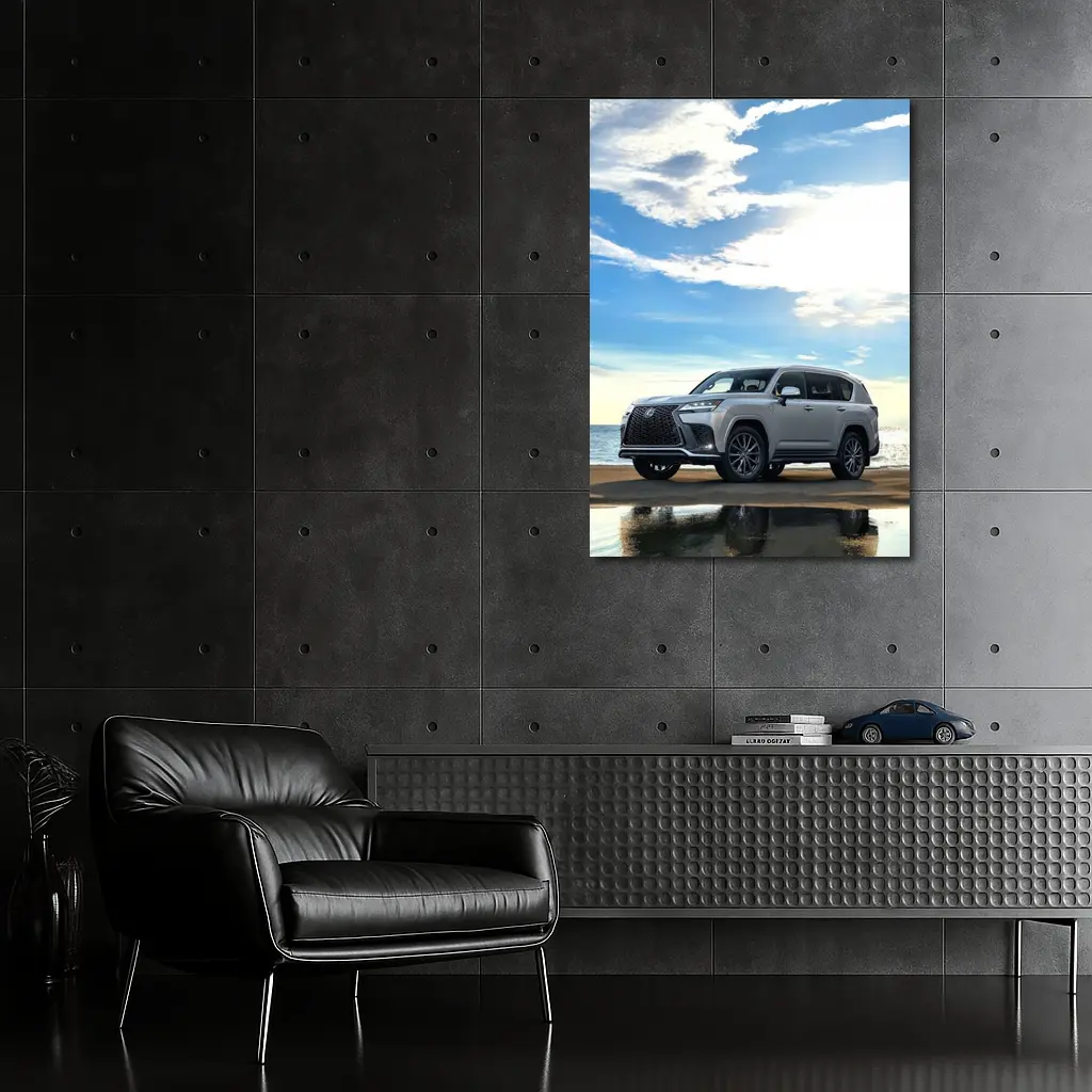 Lexus LX Silver SUV Parked Beach Shore – Wall Art