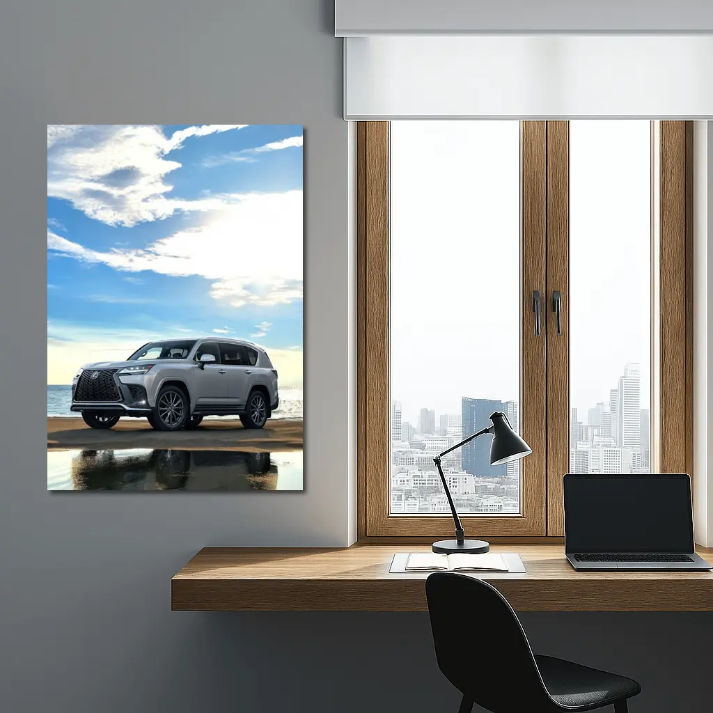 Lexus LX Silver SUV Parked Beach Shore – Wall Art