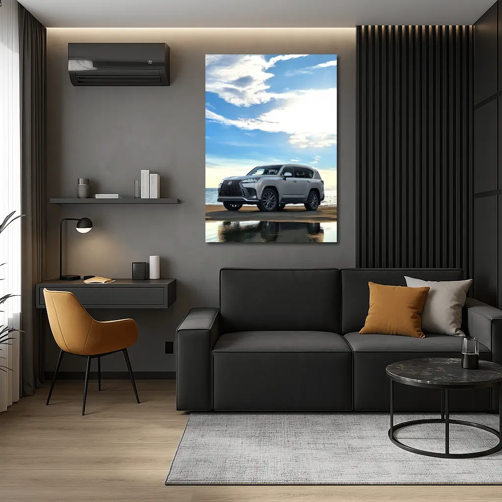 Lexus LX Silver SUV Parked Beach Shore – Wall Art