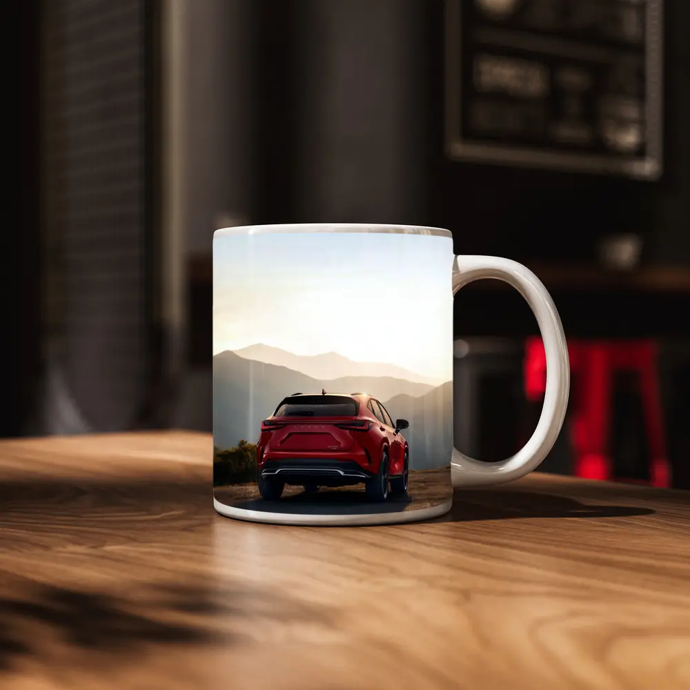 Red Lexus NX SUV Mountain Sunset View – Mugs