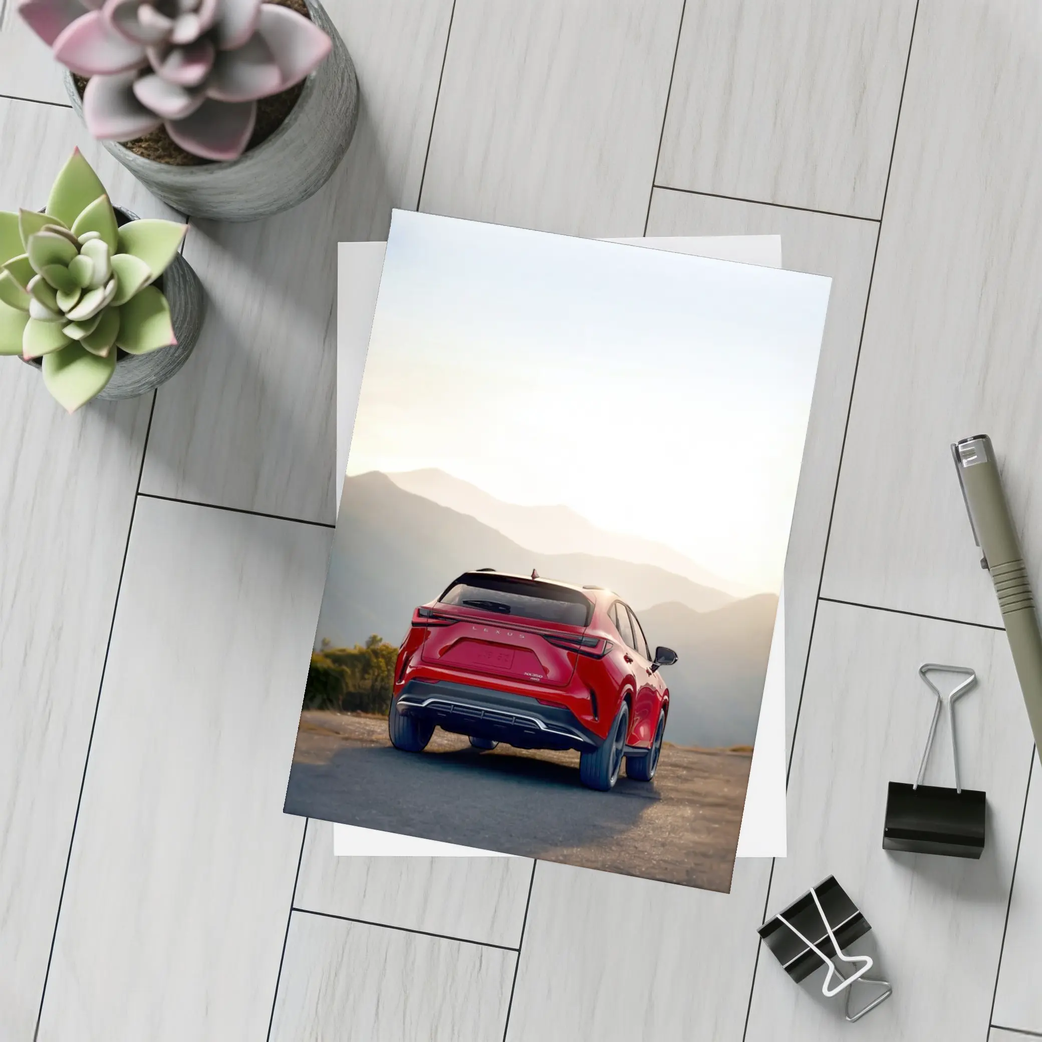 Red Lexus NX SUV Mountain Sunset View – Postcards