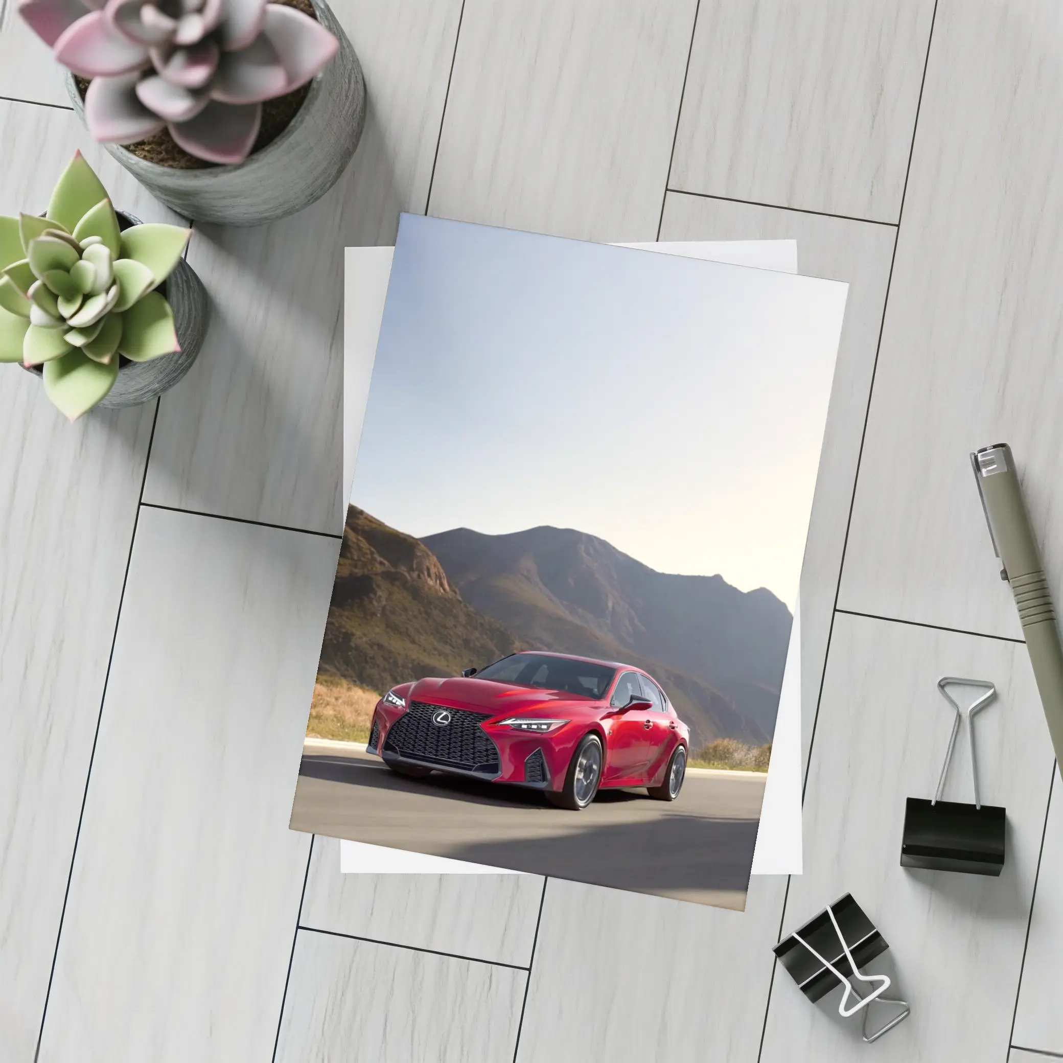 Lexus IS Red Sedan Mountain Road Drive – Postcards