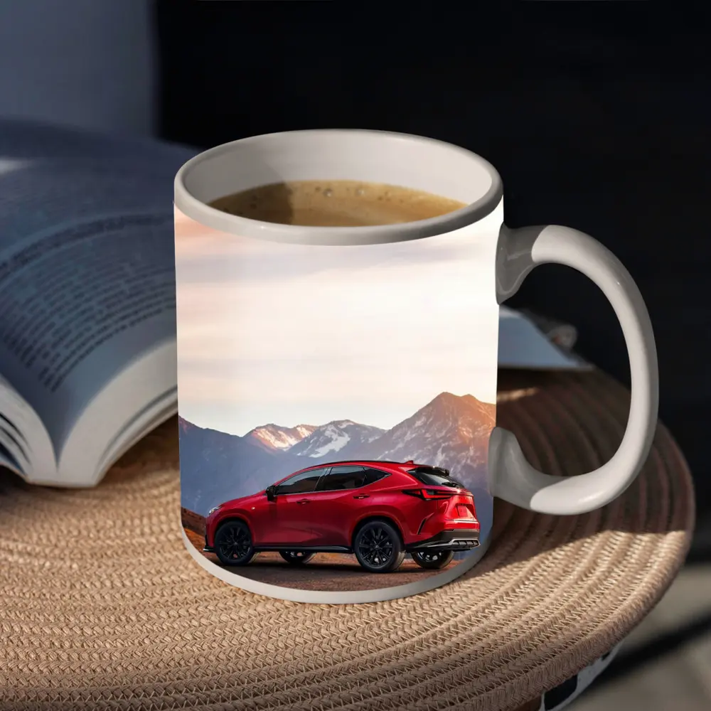 Lexus NX Red SUV Mountain Sunset Background – Mugs
