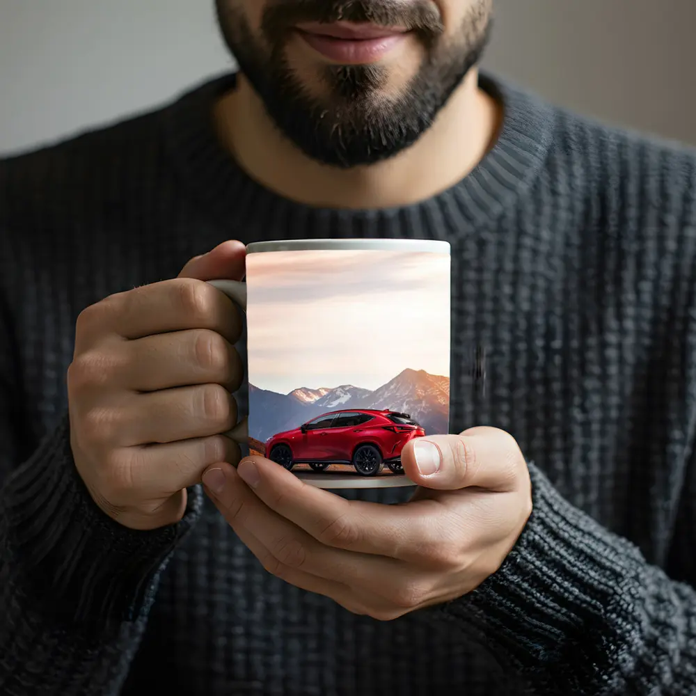 Lexus NX Red SUV Mountain Sunset Background – Mugs