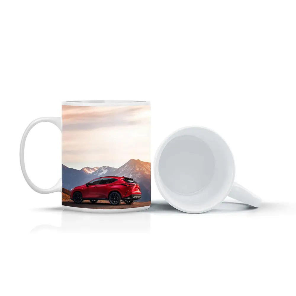 Lexus NX Red SUV Mountain Sunset Background – Mugs