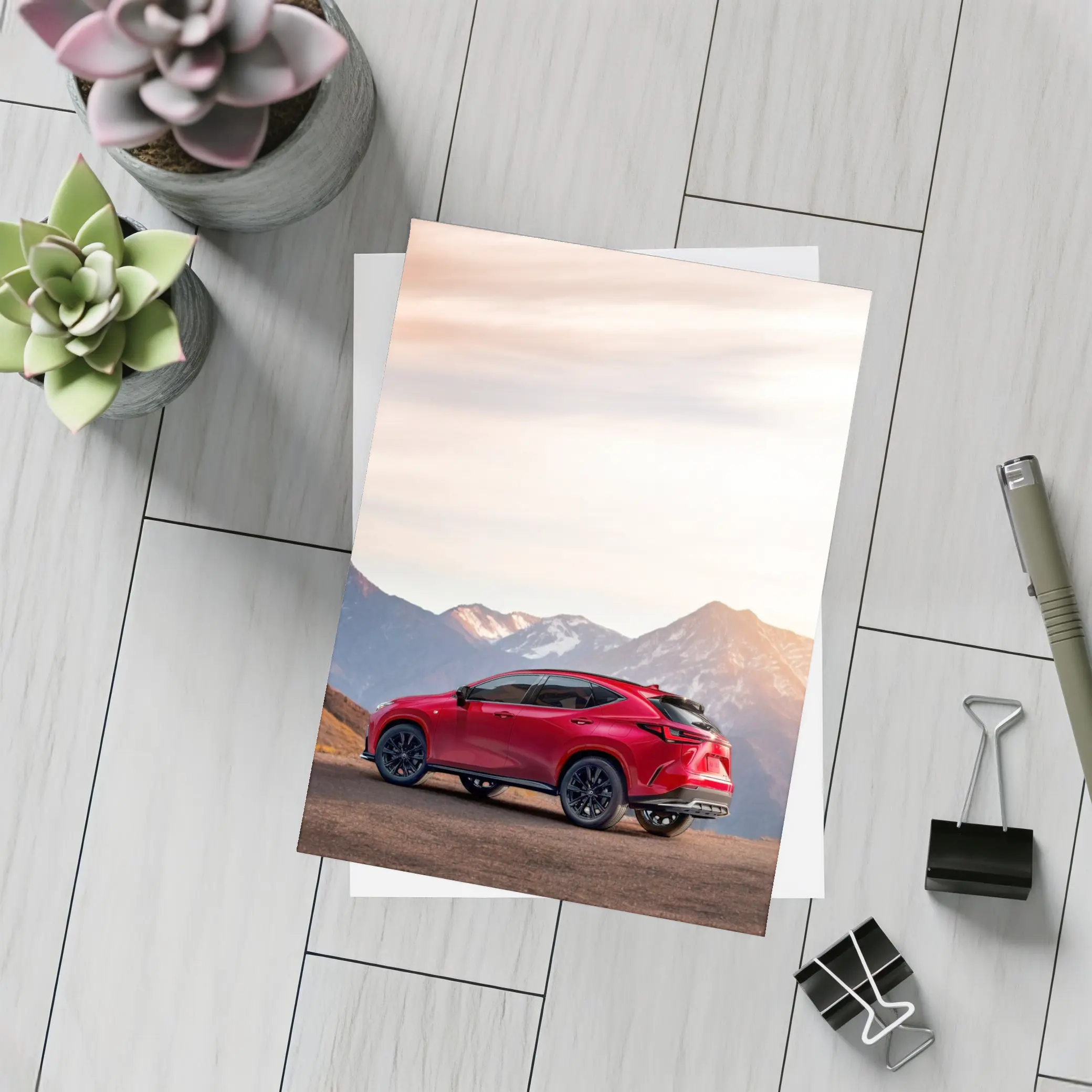 Lexus NX Red SUV Mountain Sunset Background – Postcards
