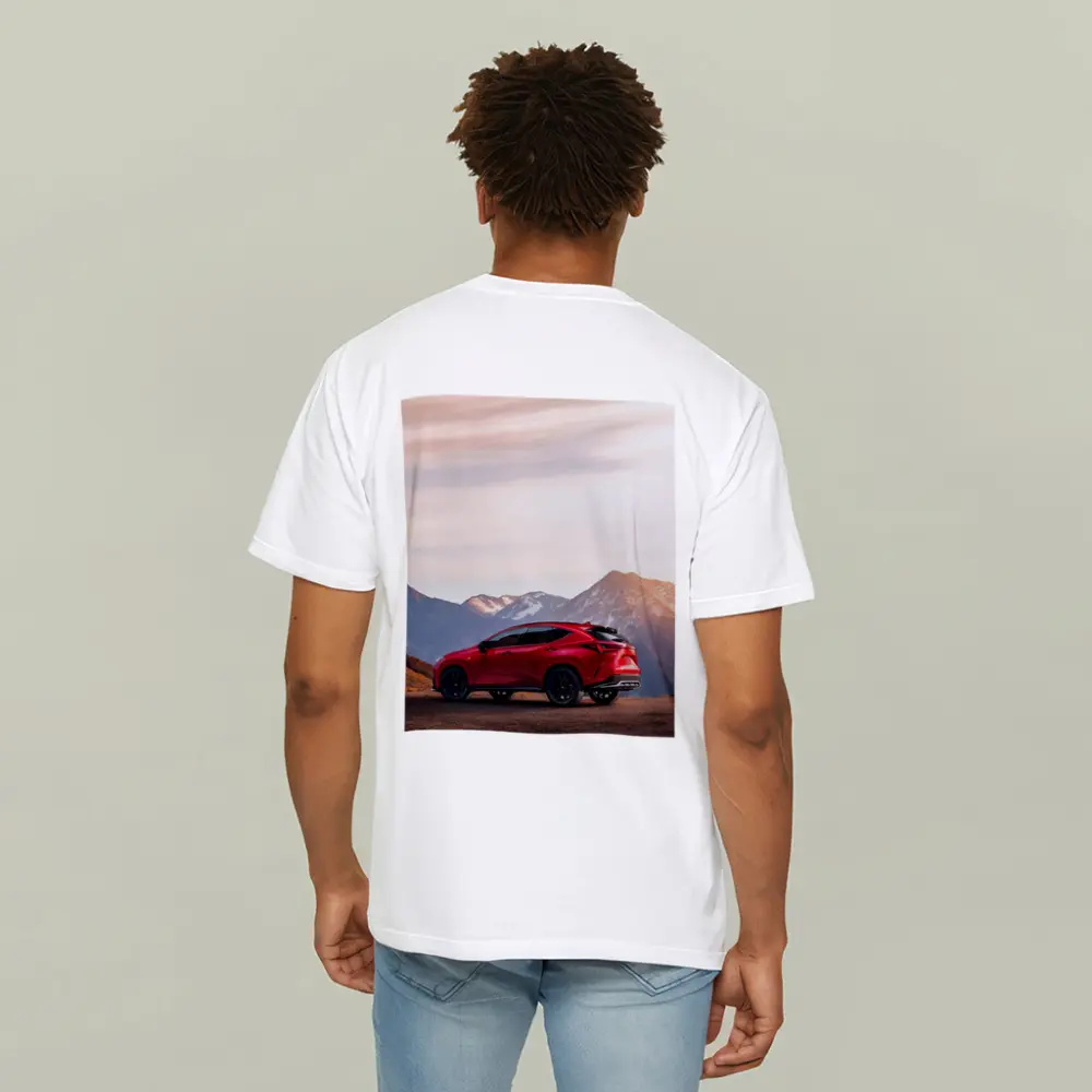 Lexus NX Red SUV Mountain Sunset Background – T-Shirts