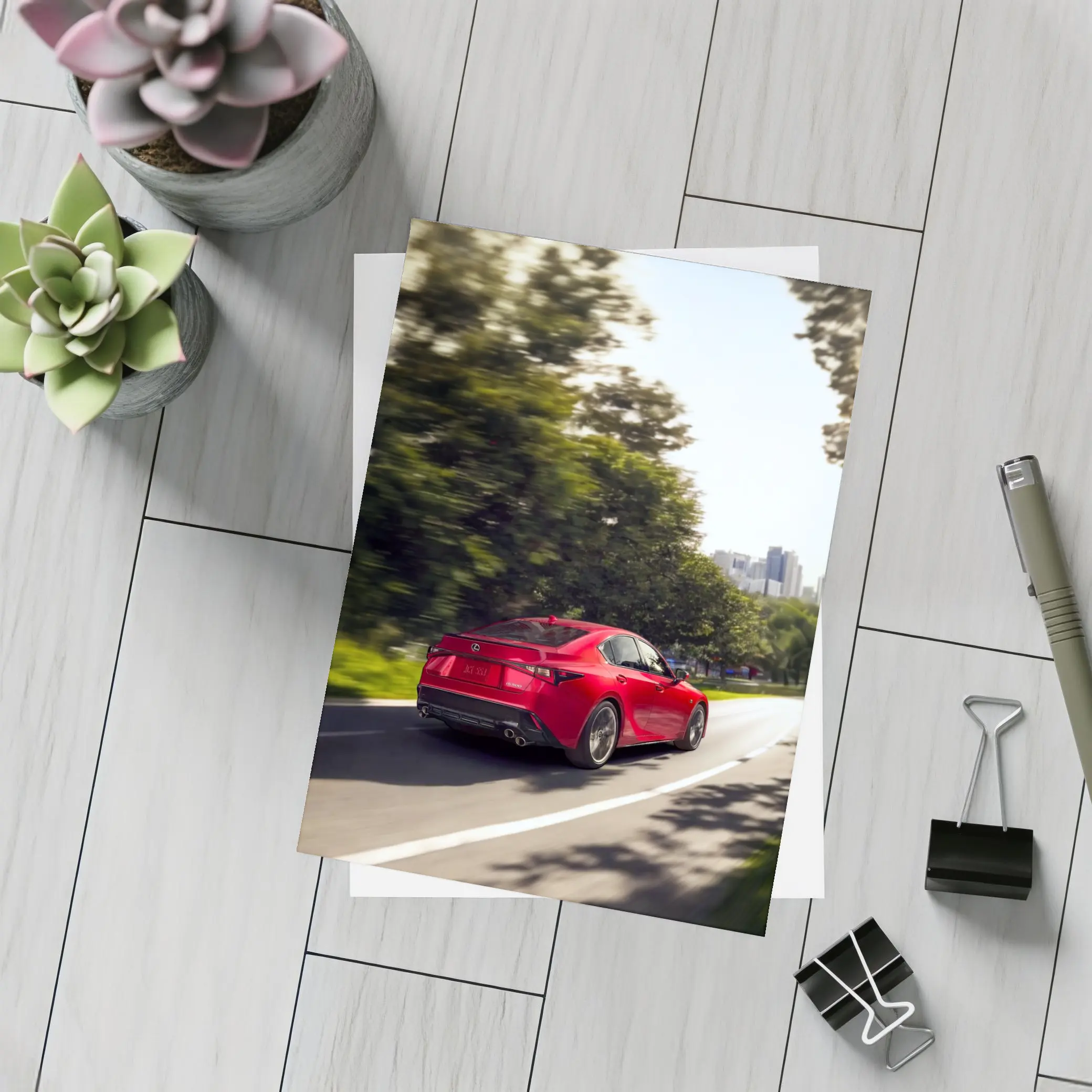 Lexus IS Red Sedan On City Road – Postcards