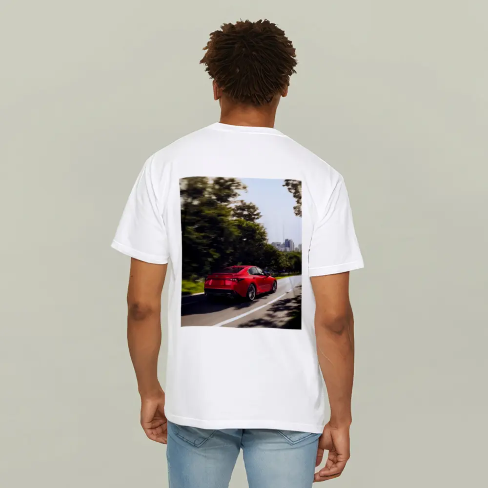 Lexus IS Red Sedan On City Road – T-Shirts