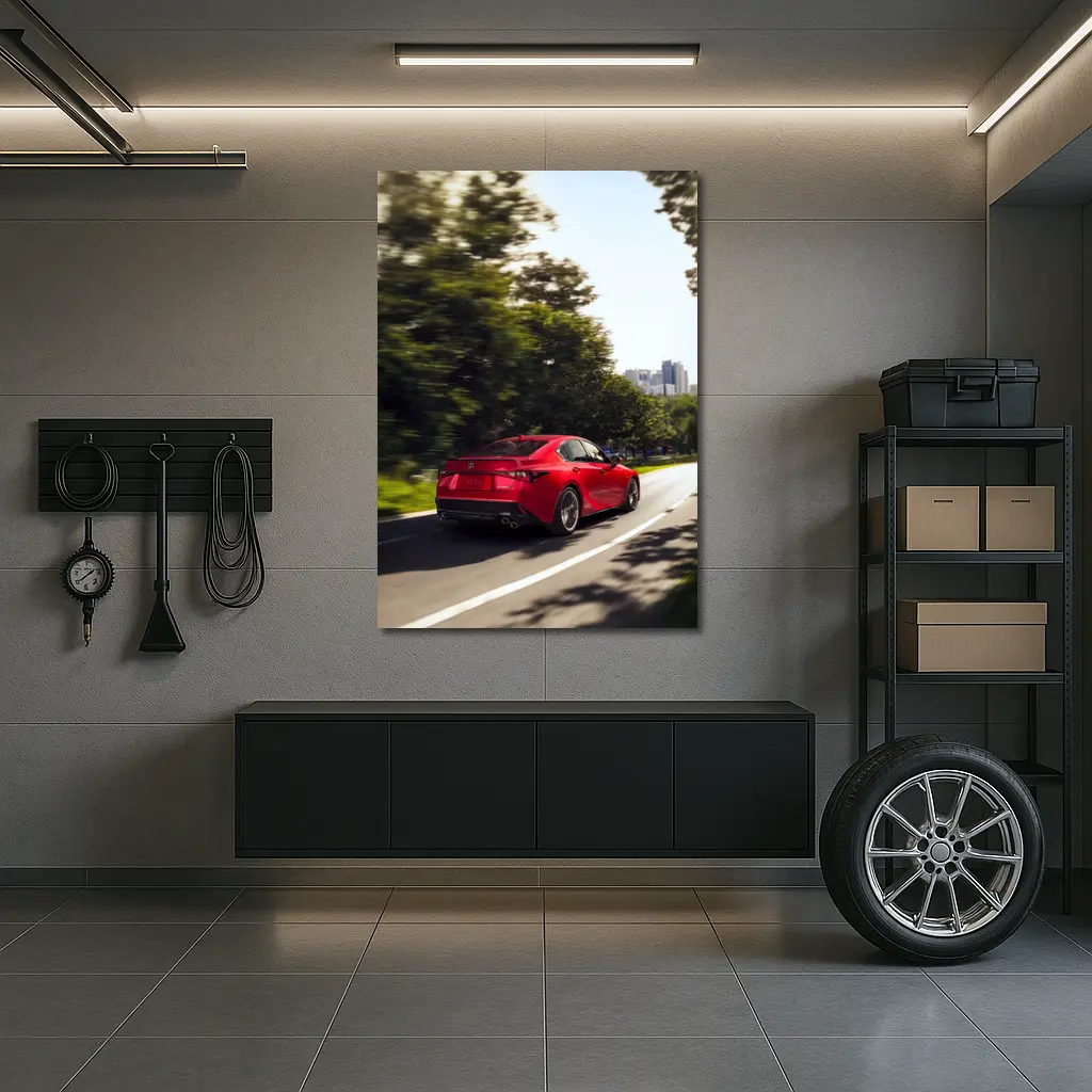 Lexus IS Red Sedan On City Road – Wall Art