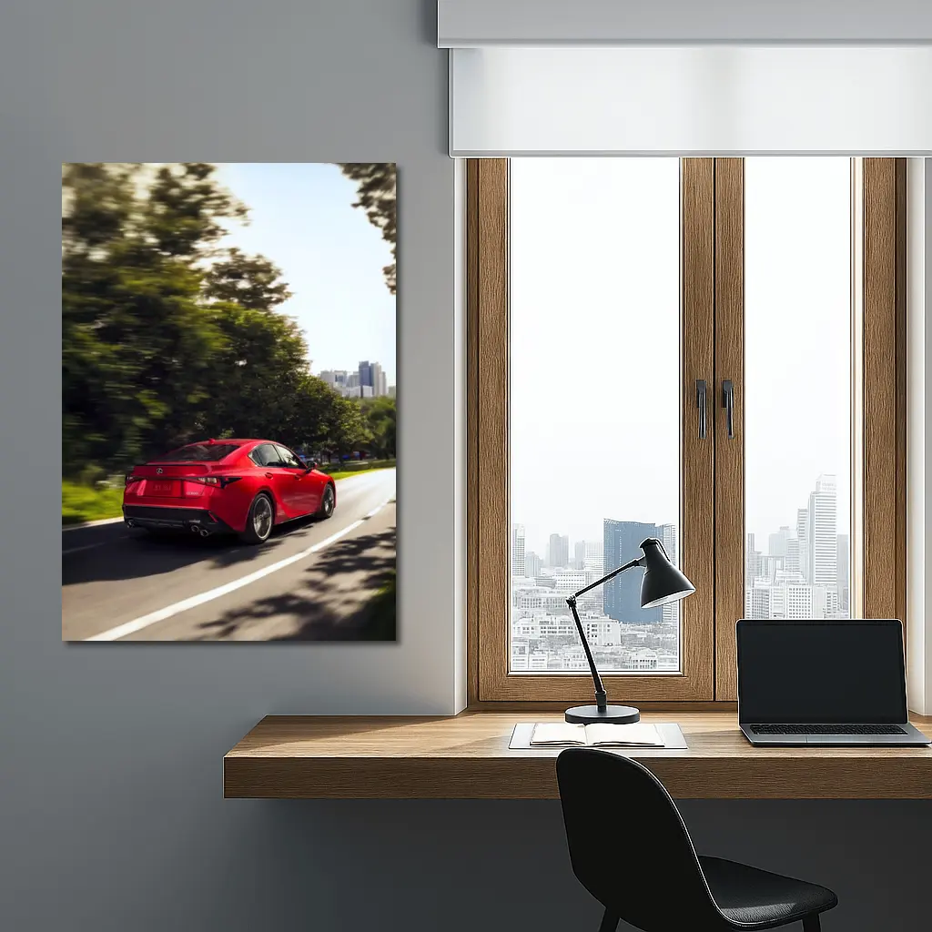 Lexus IS Red Sedan On City Road – Wall Art
