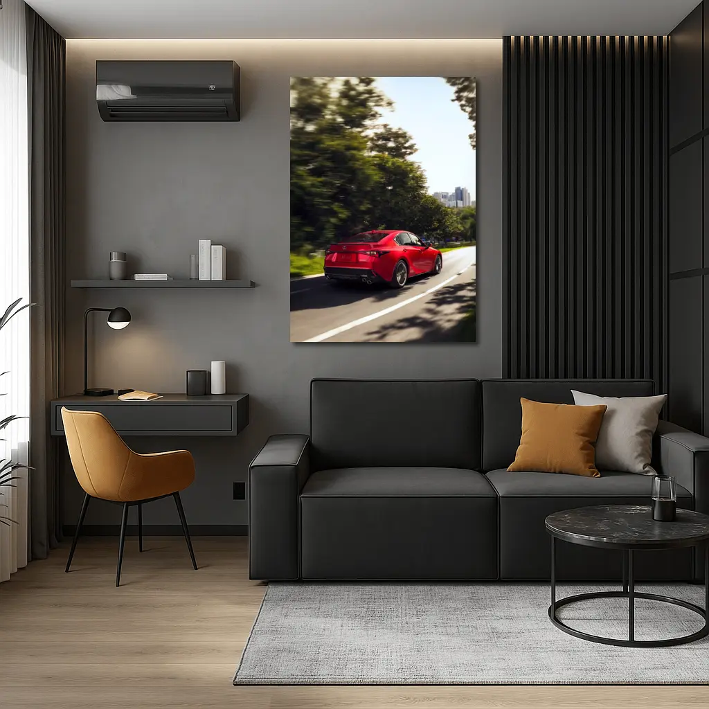 Lexus IS Red Sedan On City Road – Wall Art