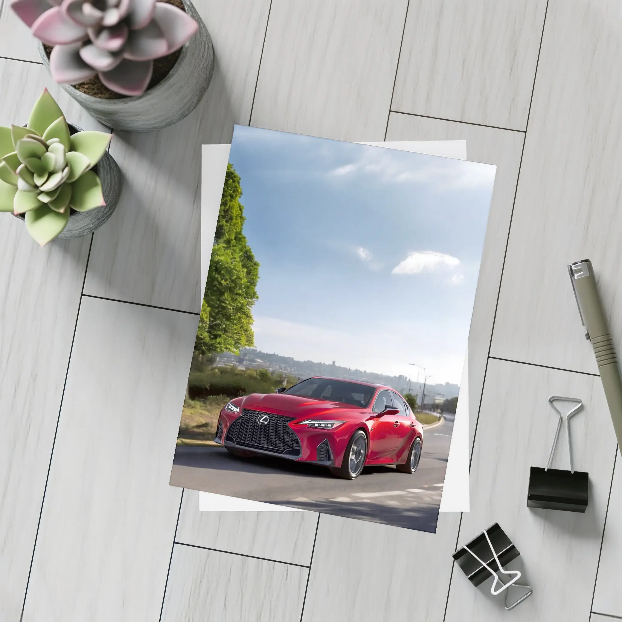 Red Lexus IS Sport Sedan On Road – Postcards