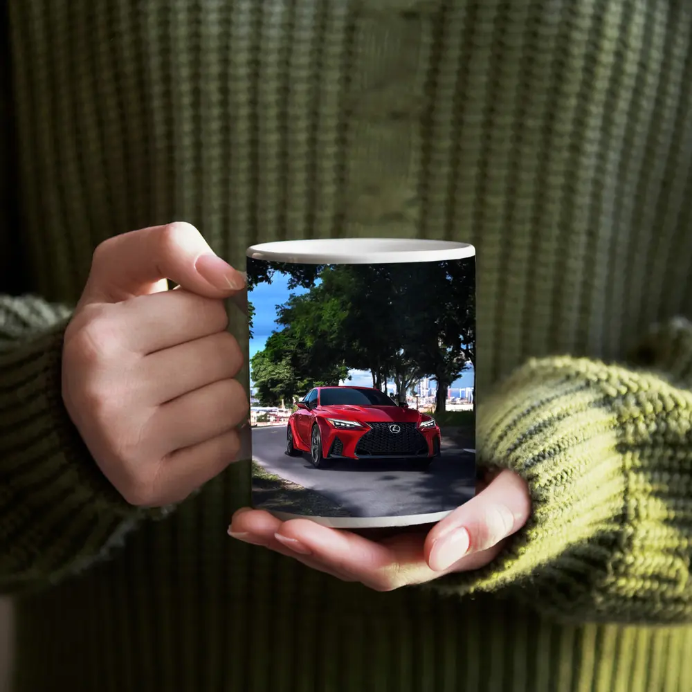 Red Lexus IS Sport Sedan on Road – Mugs