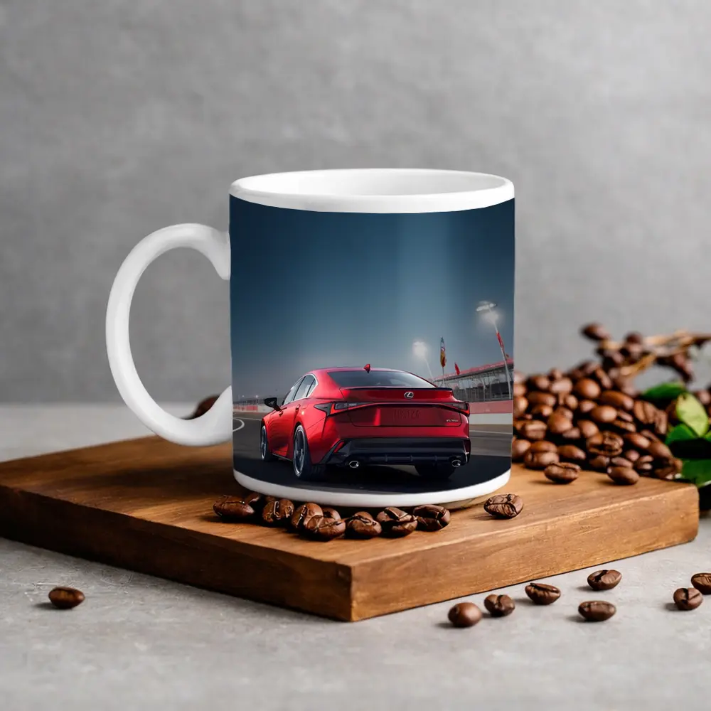 Lexus IS Red Sedan On Racing Track – Mugs