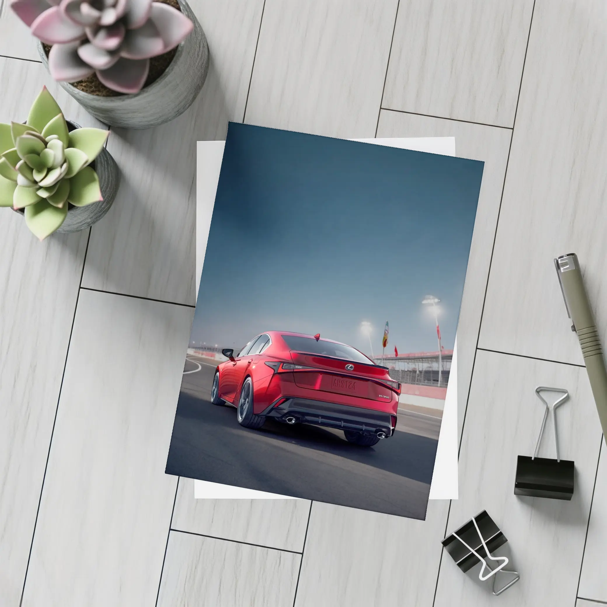 Lexus IS Red Sedan On Racing Track – Postcards