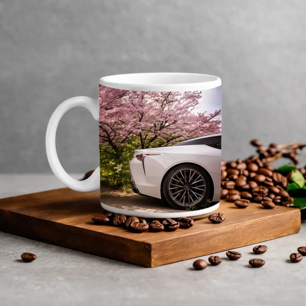 Lexus LC White Car Cherry Blossom Trees – Mugs