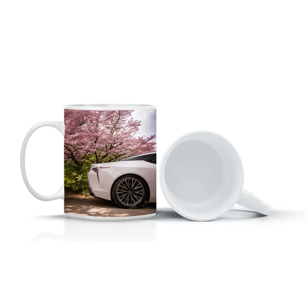 Lexus LC White Car Cherry Blossom Trees – Mugs