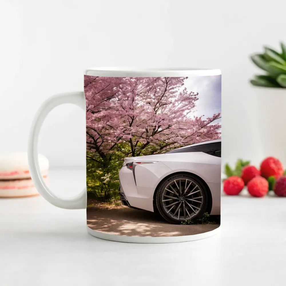 Lexus LC White Car Cherry Blossom Trees – Mugs