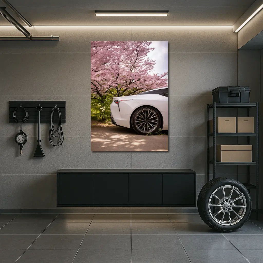Lexus LC White Car Cherry Blossom Trees – Wall Art