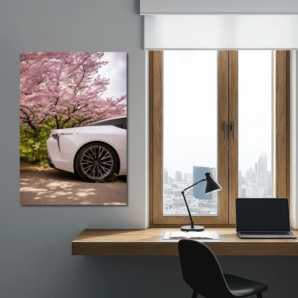 Lexus LC White Car Cherry Blossom Trees – Wall Art