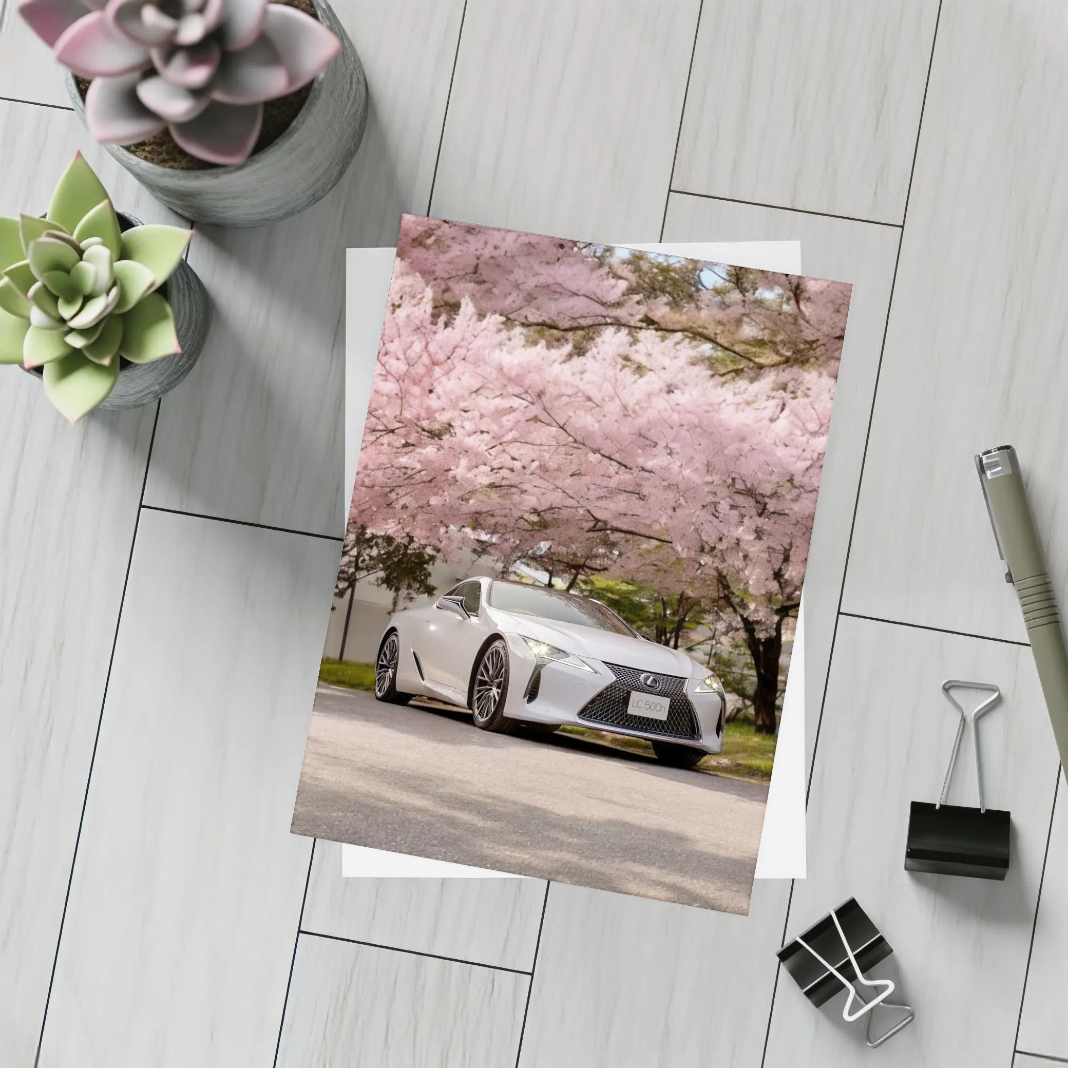 Lexus LC 500h Silver Under Cherry Blossoms – Postcards
