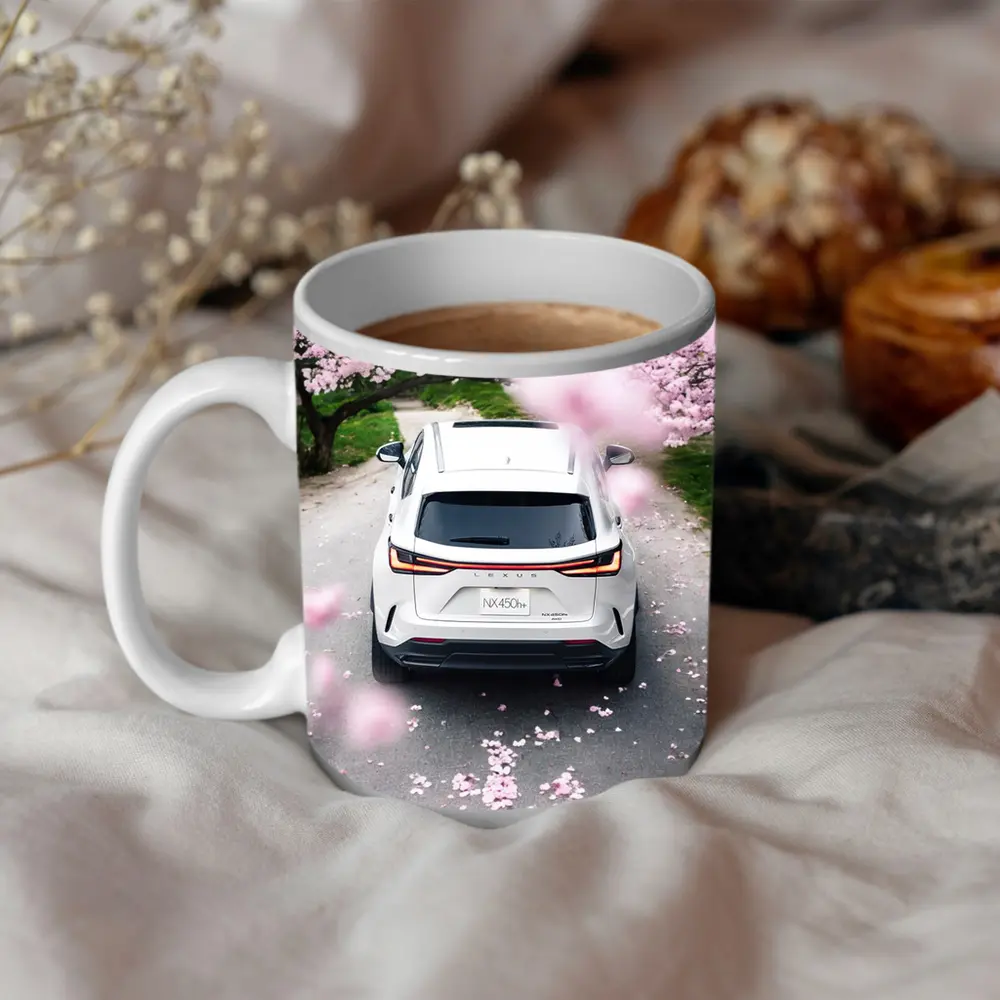 Lexus NX White SUV Cherry Blossom Road – Mugs