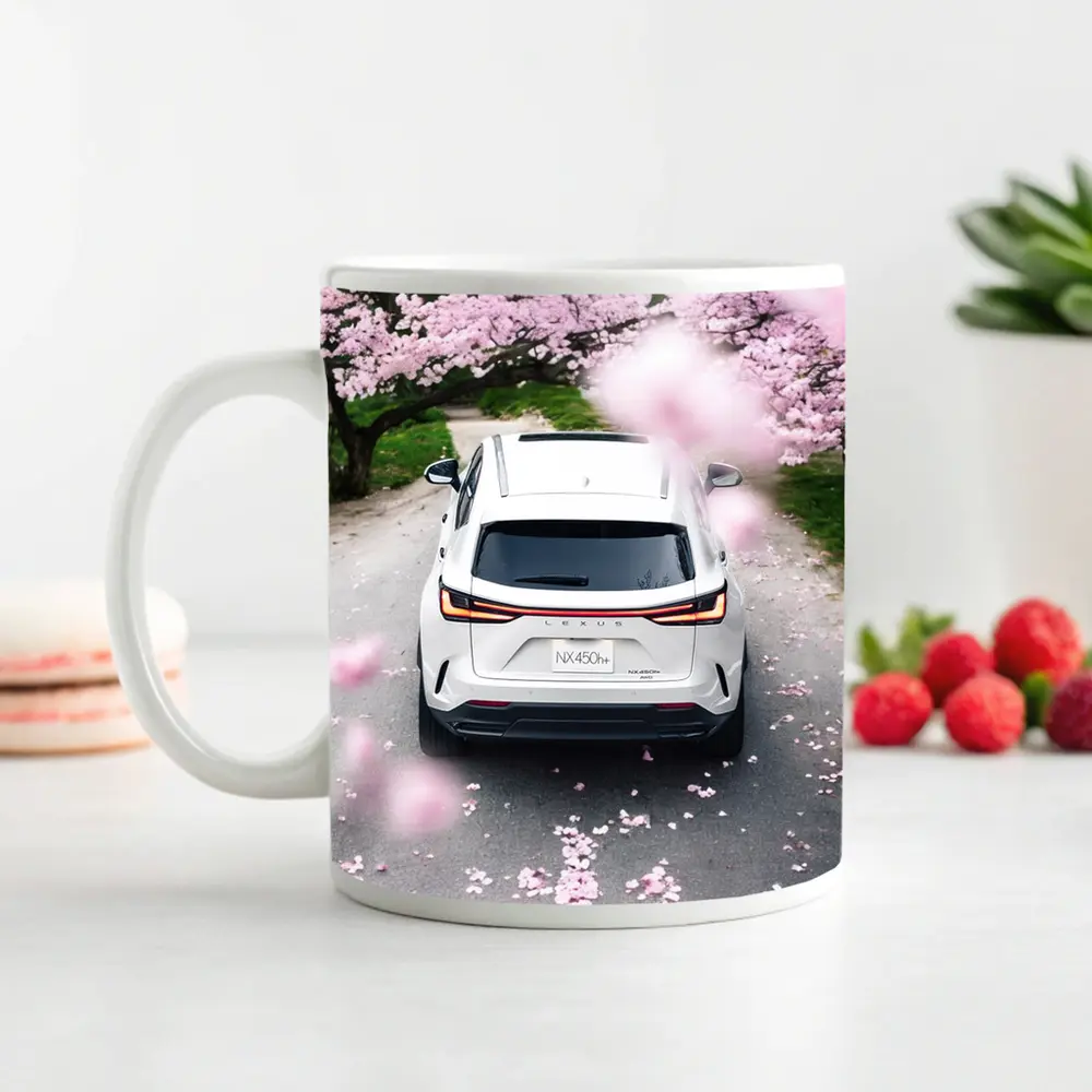 Lexus NX White SUV Cherry Blossom Road – Mugs