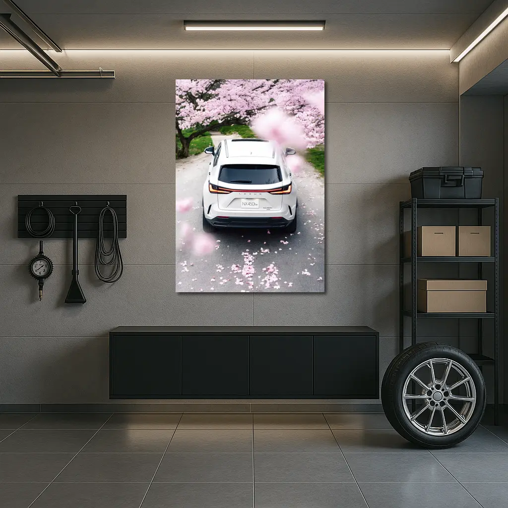 Lexus NX White SUV Cherry Blossom Road – Wall Art