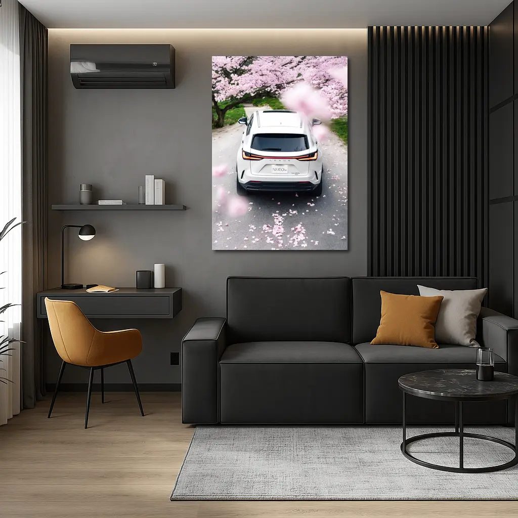Lexus NX White SUV Cherry Blossom Road – Wall Art