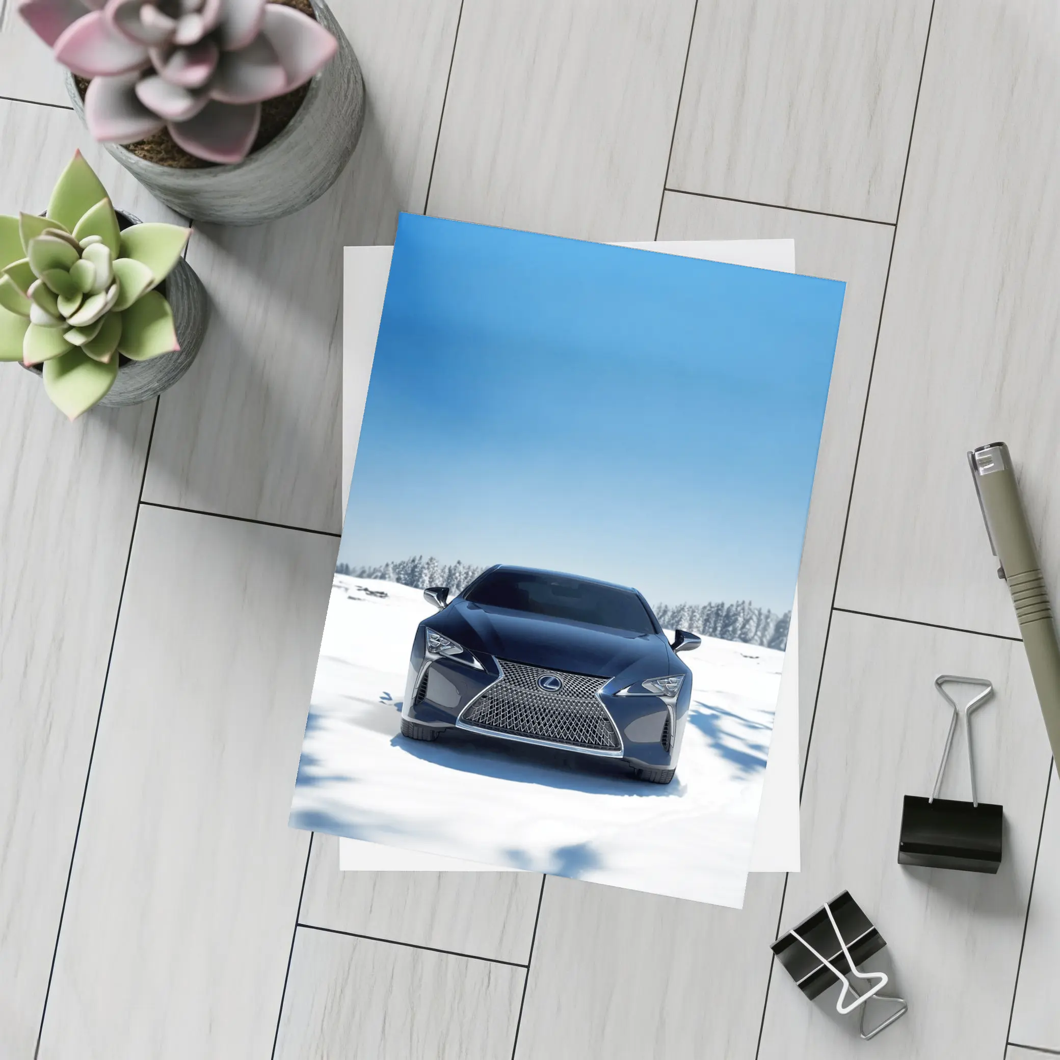 Lexus LC Front View Snow Winter – Postcards