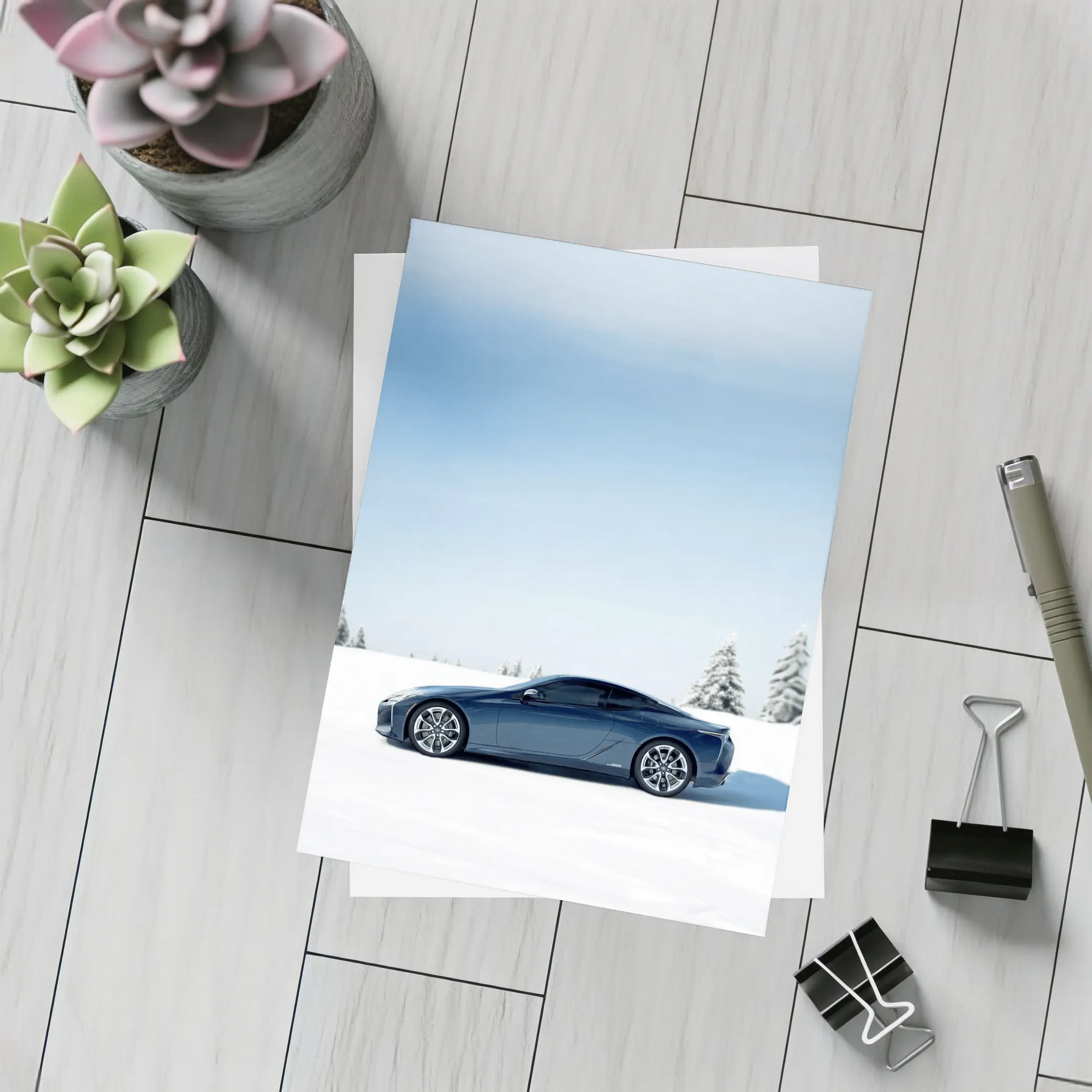 Lexus LC Coupe Blue Snow Winter Scene – Postcards