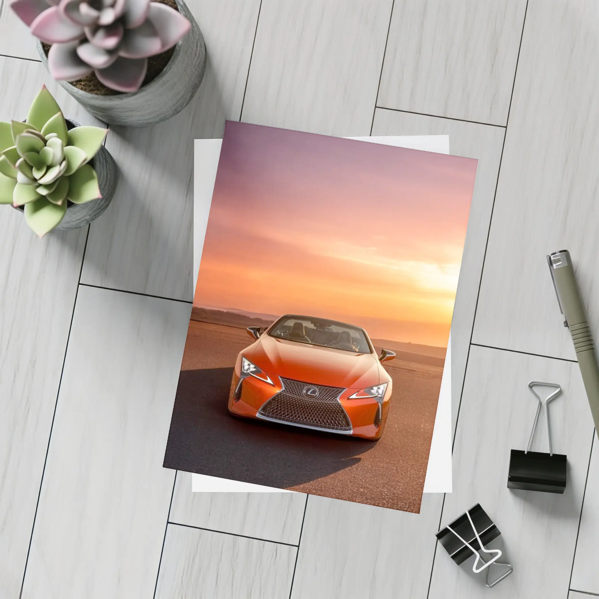 Lexus LC Convertible Orange Sunset Sky – Postcards