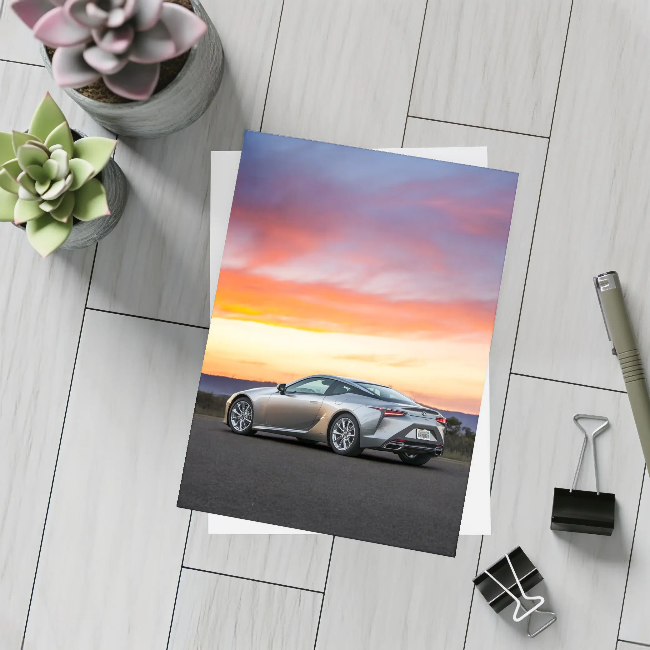 Lexus LC Coupe Parked at Sunset – Postcards