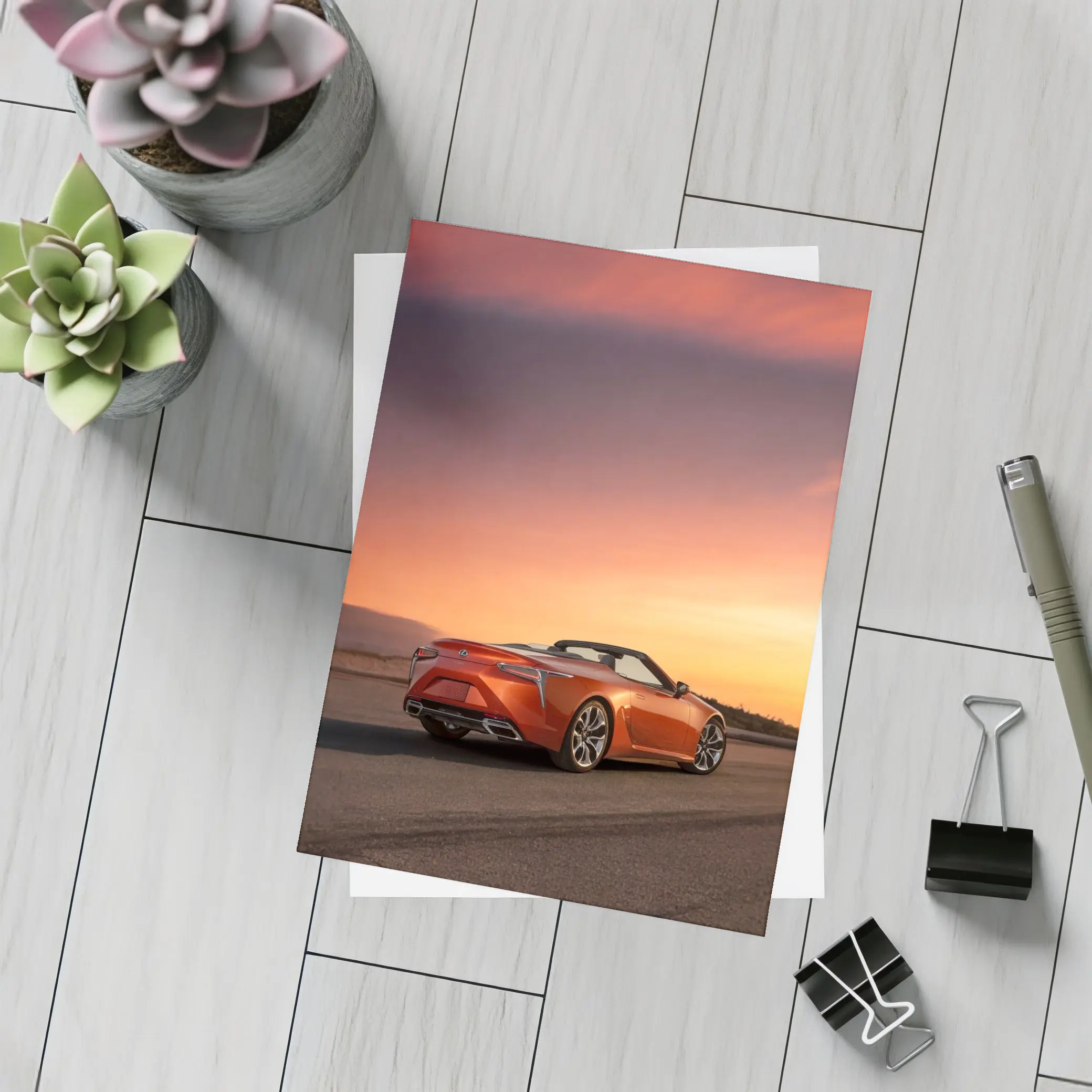 Lexus LC Convertible Orange Sunset Sky – Postcards