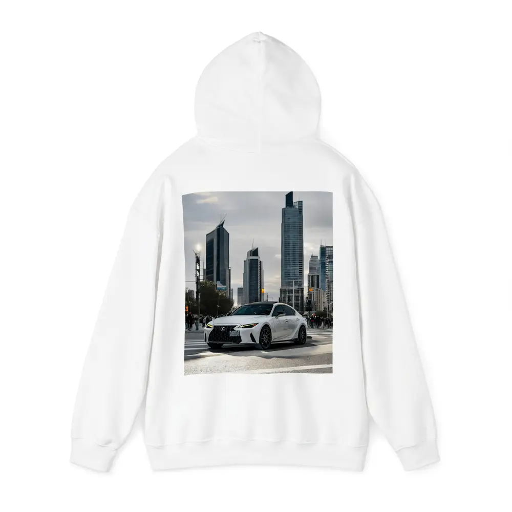 Lexus IS White Sedan City Skyline – Hoodies