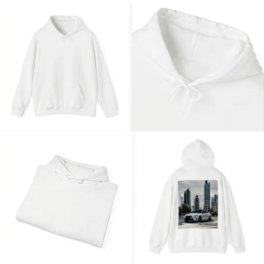 Lexus IS White Sedan City Skyline – Hoodies