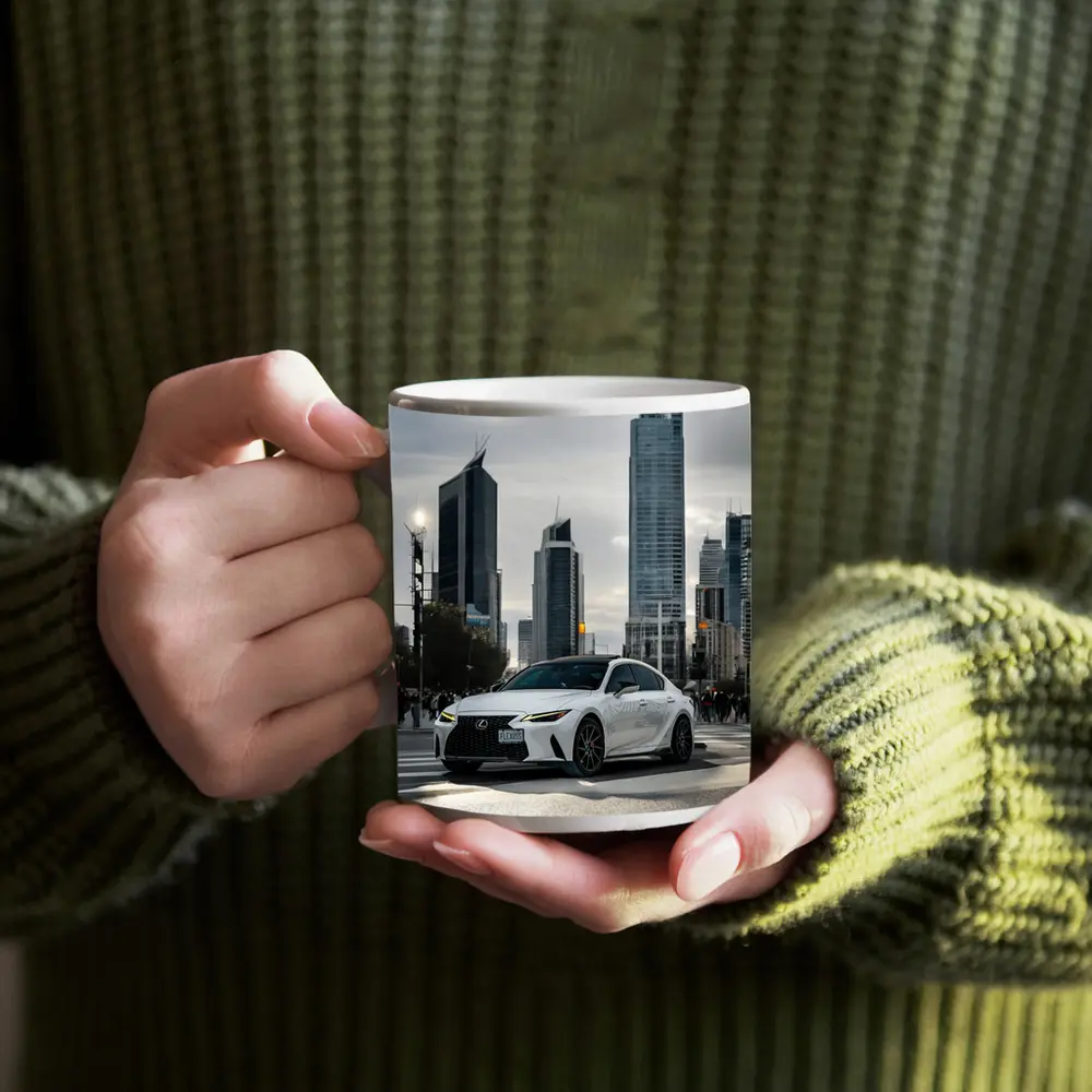 Lexus IS White Sedan City Skyline – Mugs