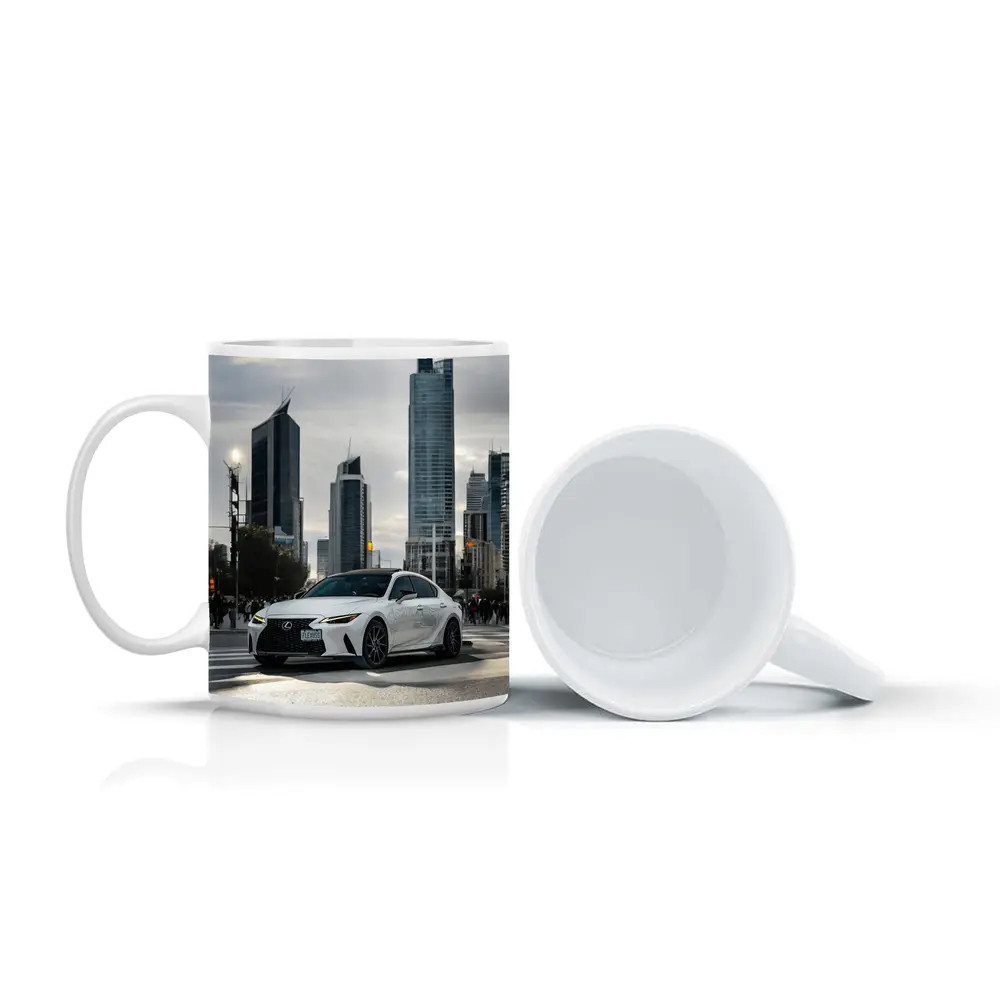 Lexus IS White Sedan City Skyline – Mugs