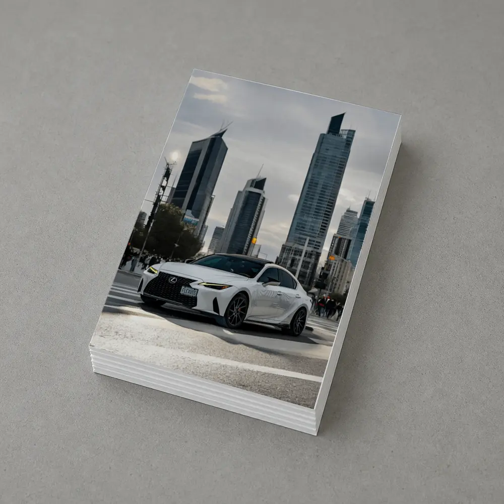 Lexus IS White Sedan City Skyline – Postcards