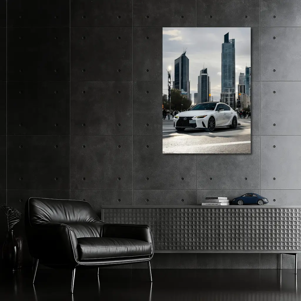 Lexus IS White Sedan City Skyline – Wall Art